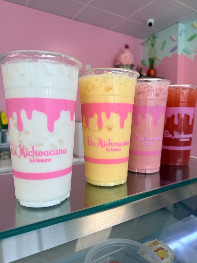 Four colorful aguas frescas