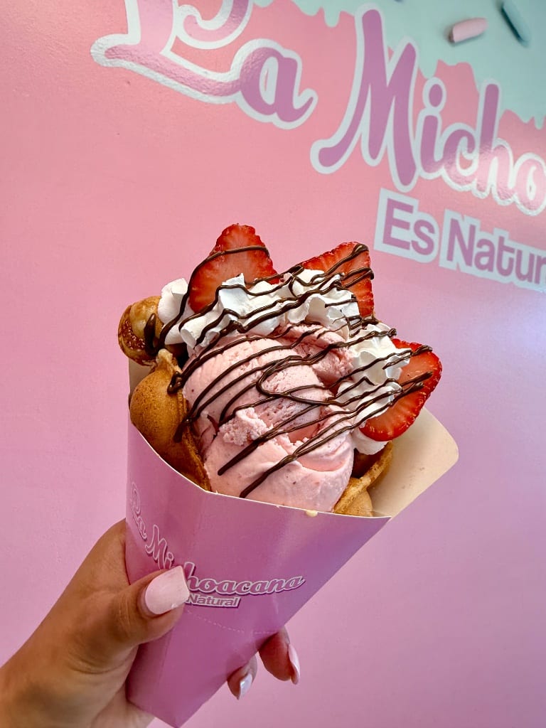 Strawberry bubble waffle cone